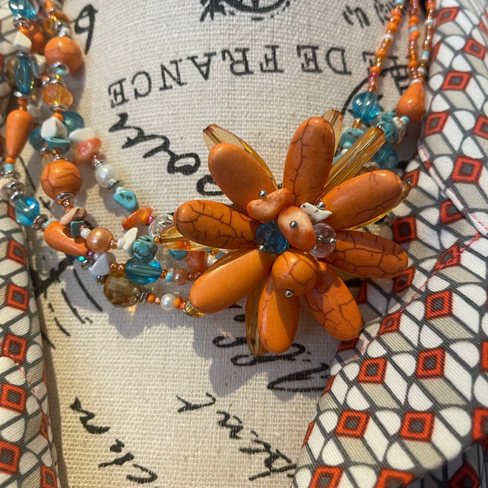 Simulated Orange and Blue Turquoise Necklace